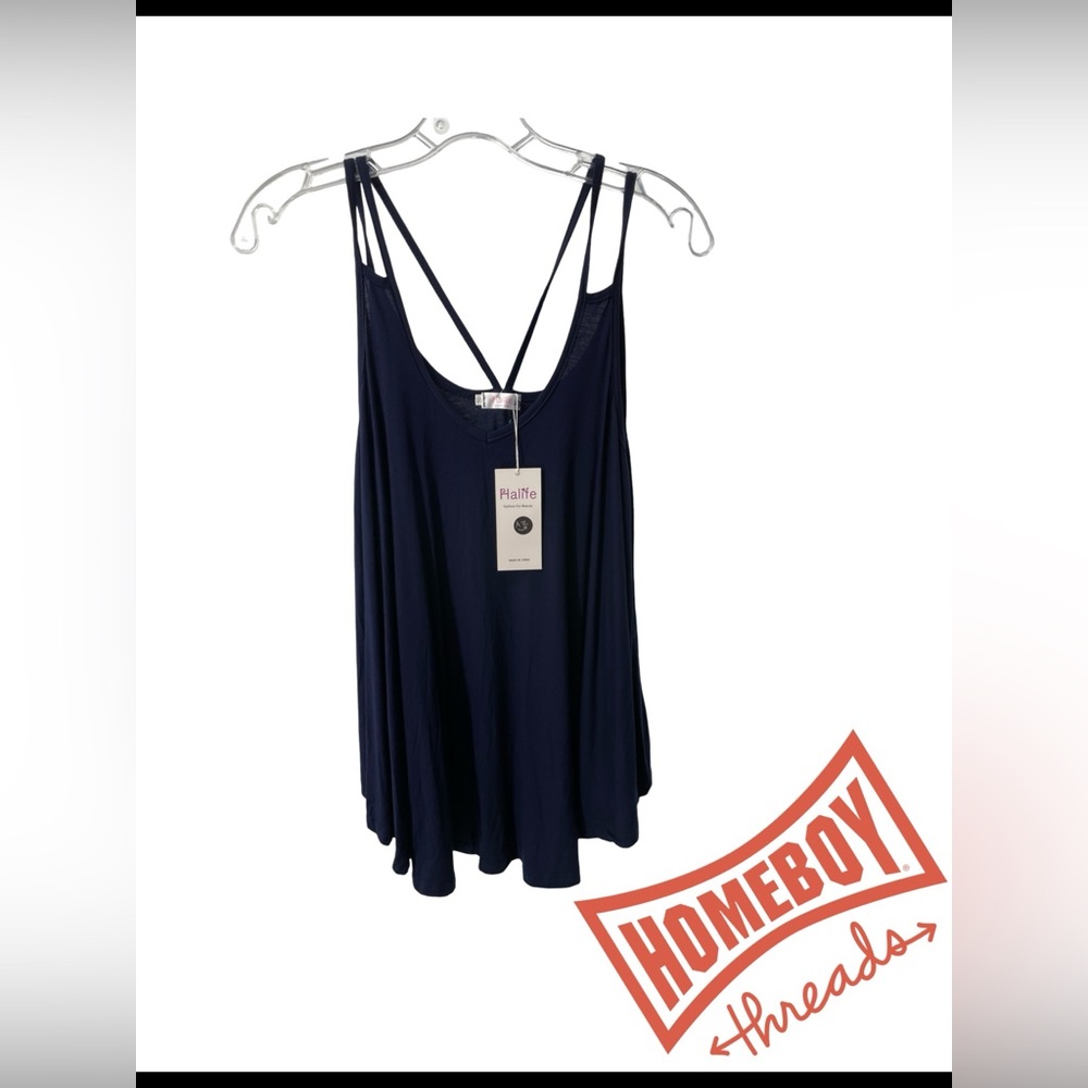 This is a Halife women's navy blue‎ camisole top.